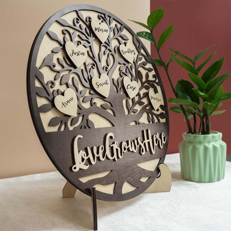 home decor plaque Christmas Decor 3D Wooden Family Tree Family Names Sign Home Wall Decor