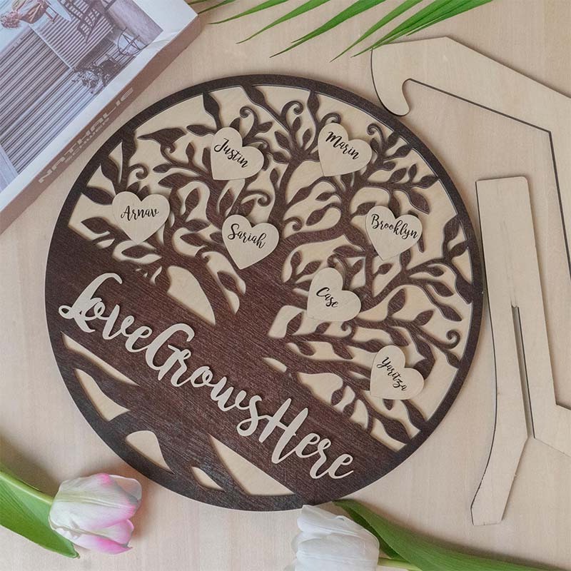 home decor plaque Christmas Decor 3D Wooden Family Tree Family Names Sign Home Wall Decor