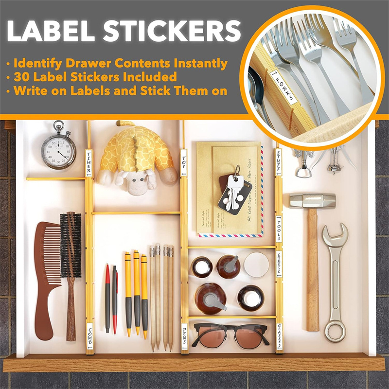 Bamboo Drawer Dividers with Inserts Labels Kitchen Drawer Organizers Expandable Organization for Home Closet