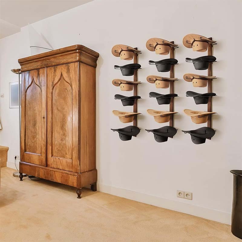 Cowboy Hat Rack 6 Pieces with Wooden Board Metal Wall Storage Hat Holder Organizer for Hat Collection Room Decor