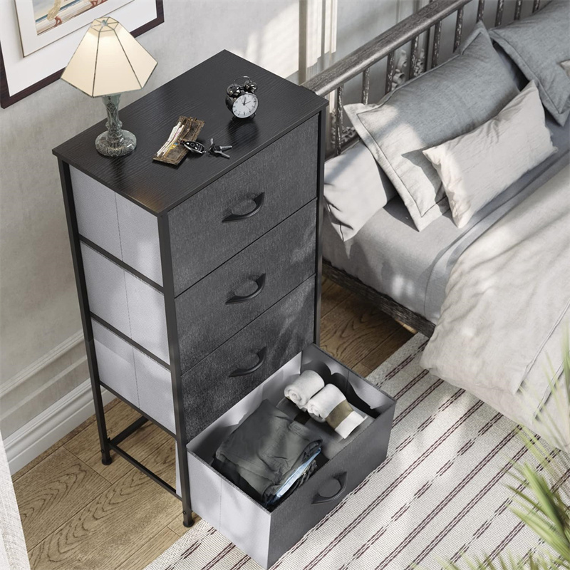 Fabric Dresser Organizer Unit for Bedroom Living Room Closets Nursery Sturdy Steel Frame Storage Tower with 4 Drawers