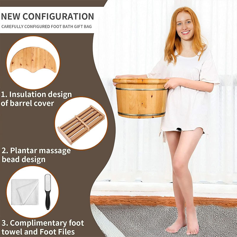 handmade wooden pedicure basin foot spa bowl bath bucket tub with massager and lid