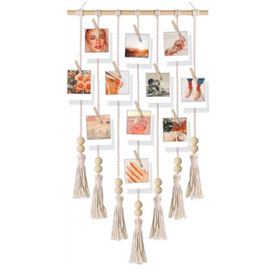 Art Theme Rope Photo Display Wall Decor 20-Clip Rustic Boho Macrame Teen Girl Picture Frame Hanging Card Holder