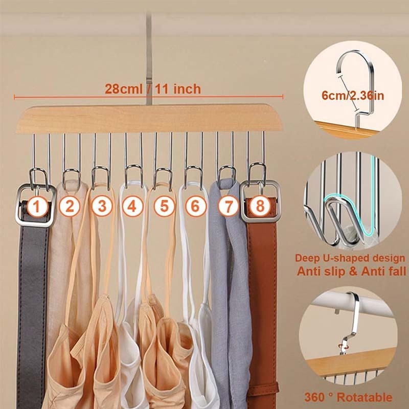 Belt Hanger for Closet 2 Pack Hanger 16 Hooks Sturdy Wooden Non-Slip Holder Closet Space Saving Belt Organizer