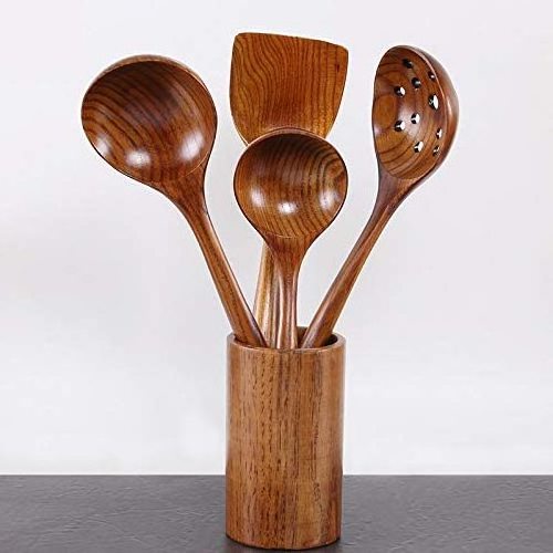 14 inch Large Acacia Wood Cooking Spoon Set of 2 Handmade Wooden Slotted Spoon & Best Long Kitchen Spoons Big Ladle Utensil