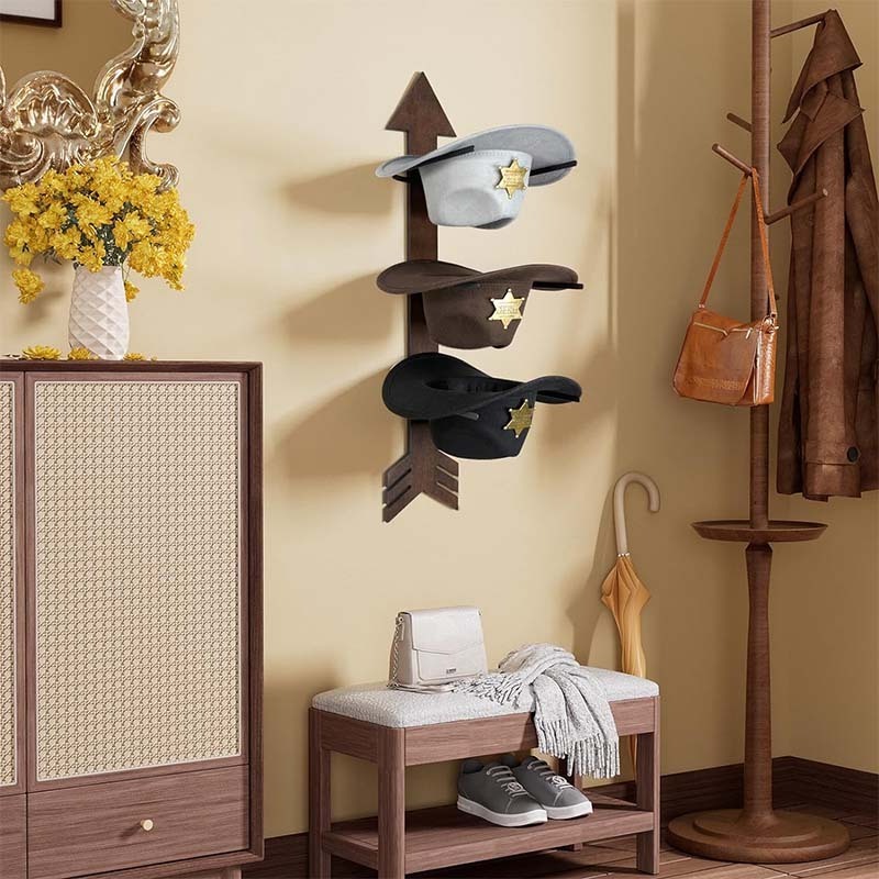 Cowboy Hat Holder Rustic Wood Arrow Design Organizer Western Decor Hat Storage  Hanger for Storage and Organization Walnut