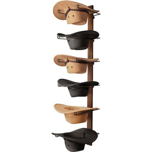 Cowboy Hat Rack 6 Pieces with Wooden Board Metal Wall Storage Hat Holder Organizer for Hat Collection Room Decor