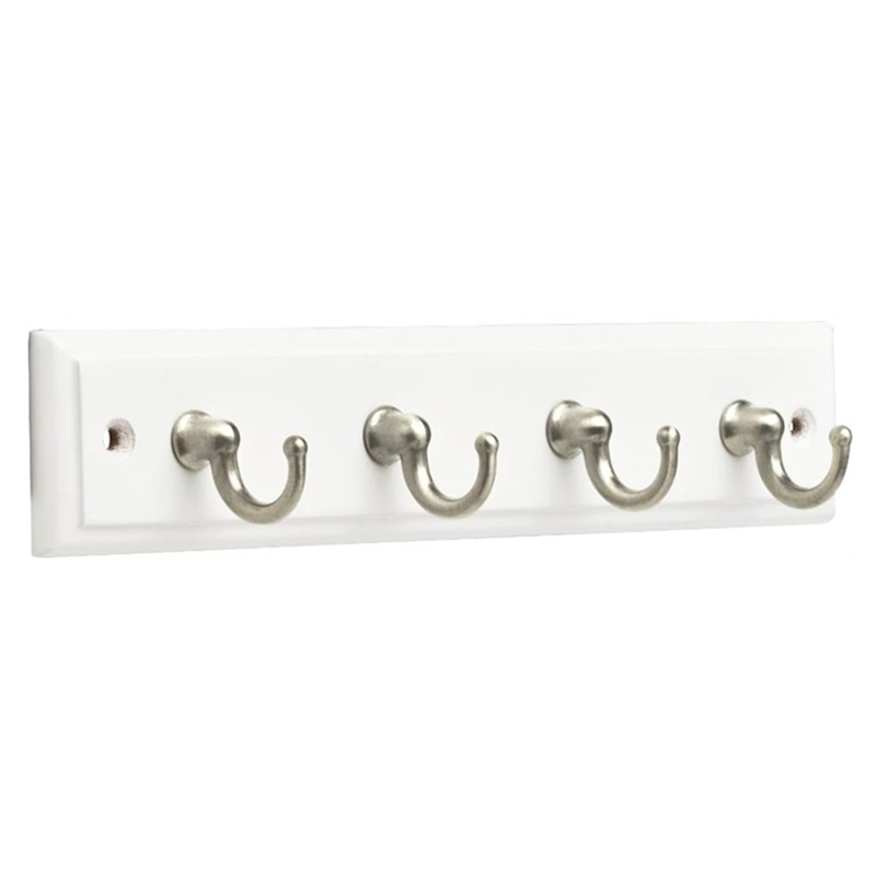 Key Hook Rail Wall Hooks 4 Hooks 9 Inches White Satin Nickel Finishing Home Coat Letter Dog Leash Entryway Living Room Decor