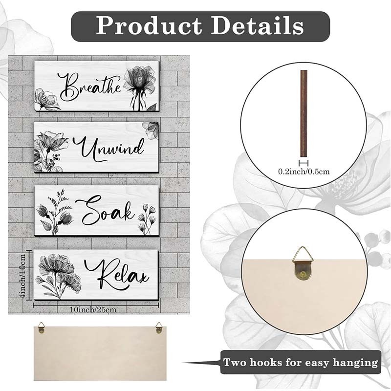 Bathroom Wall Art Rustic Farmhouse Decor Sign Relax Soak Unwind Breathe Wood Hanging Sign for Home Spa Bathroom Laundry Decor