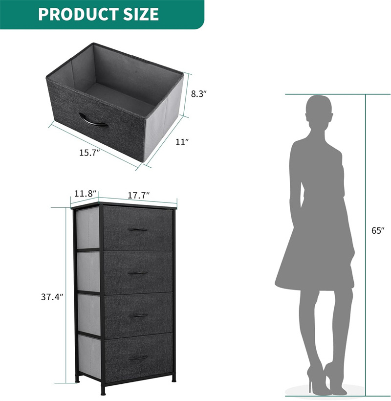 Fabric Dresser Organizer Unit for Bedroom Living Room Closets Nursery Sturdy Steel Frame Storage Tower with 4 Drawers