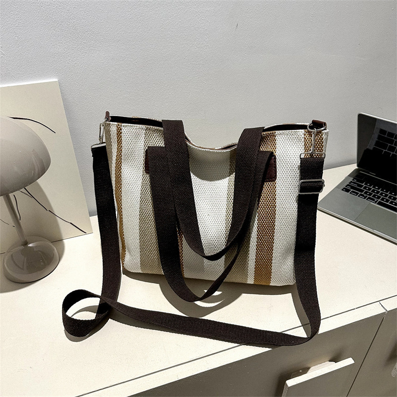 New Product Ideas Ladies Fashion Recycled Striped Canvas Messenger Tote Work Big Bags Art Pouch Portable Shopping Sling Hand Bag