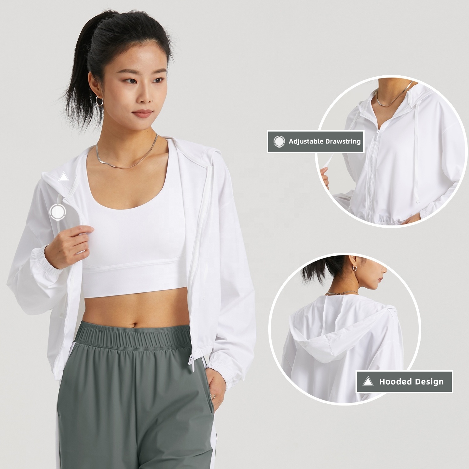 UPF 50+ Loose Long Sleeve Gym Tops Sweat Wicking Yoga Hooded Jackets For Women