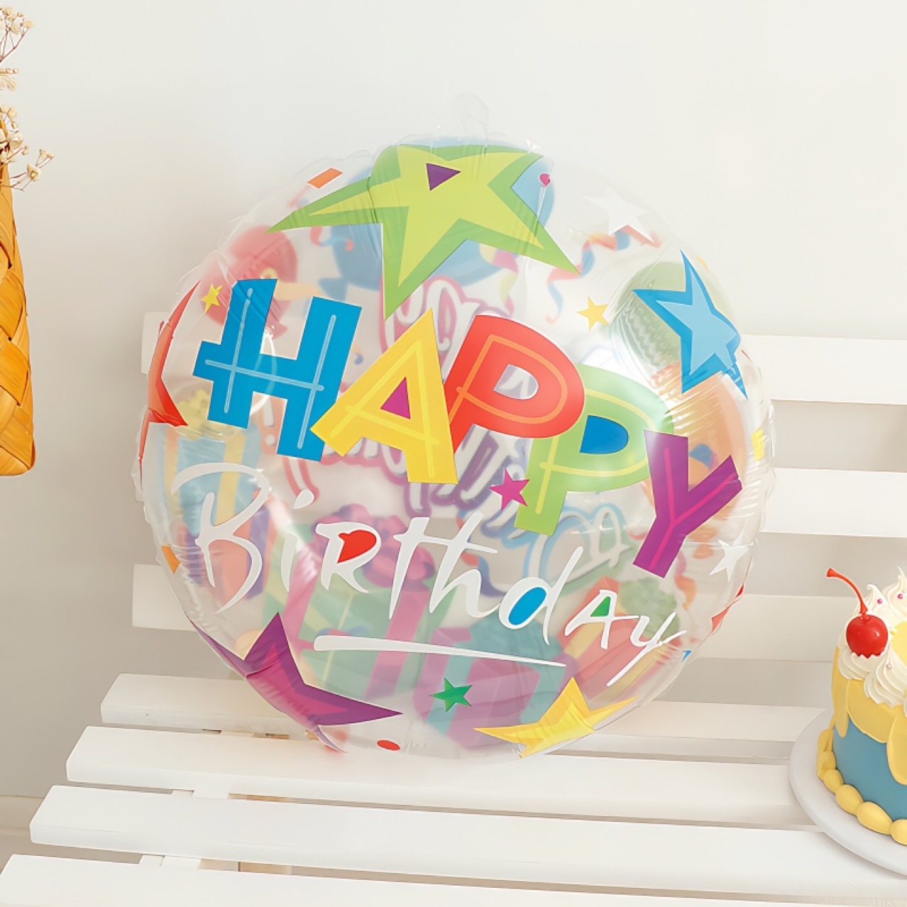 AIMI Party Balloons 18 inch round shape Transparent Cartoon happy Birthday Balloon DIY party Decoration Foil Balloon