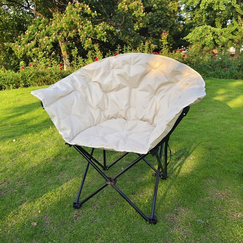 Outdoor Oversized Leisure Folding Sofa Moon Saucer Portable Camping metal folding chair  for Adults Padded Cushion