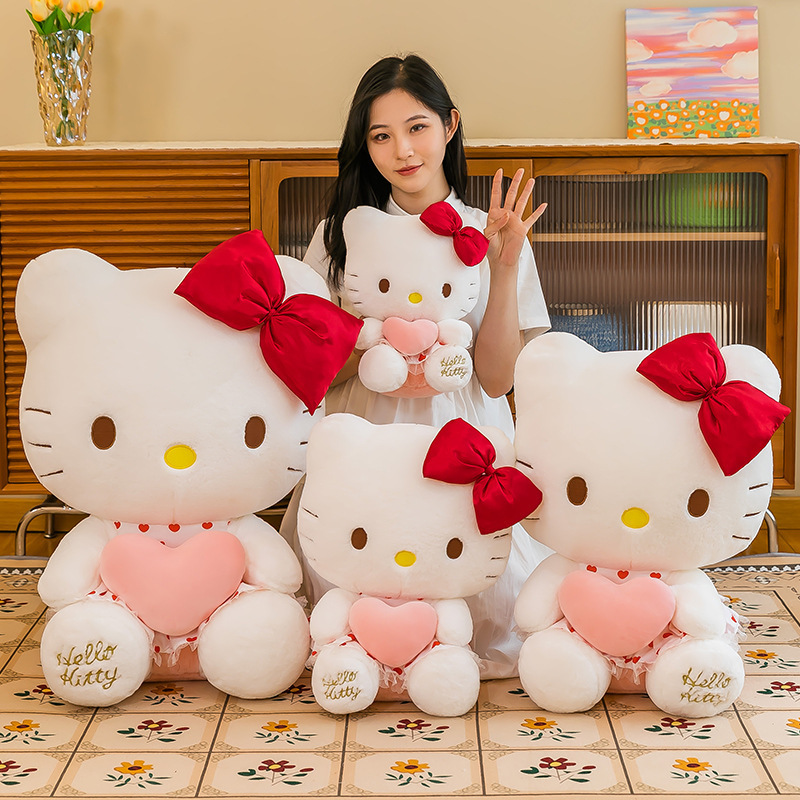 Kawaii Sanrio Plushie Bow Tie KT Cat Plush Toy Stuffed Plush Animals Heart Doll Pillow Anime Home Deco Birthday Gift