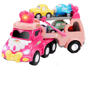 5 in-1 Transport Toy Trucks with Lights Music Pink Princess Car Toys  Carrier Truck Vehicle Little Toddler Girl Toy