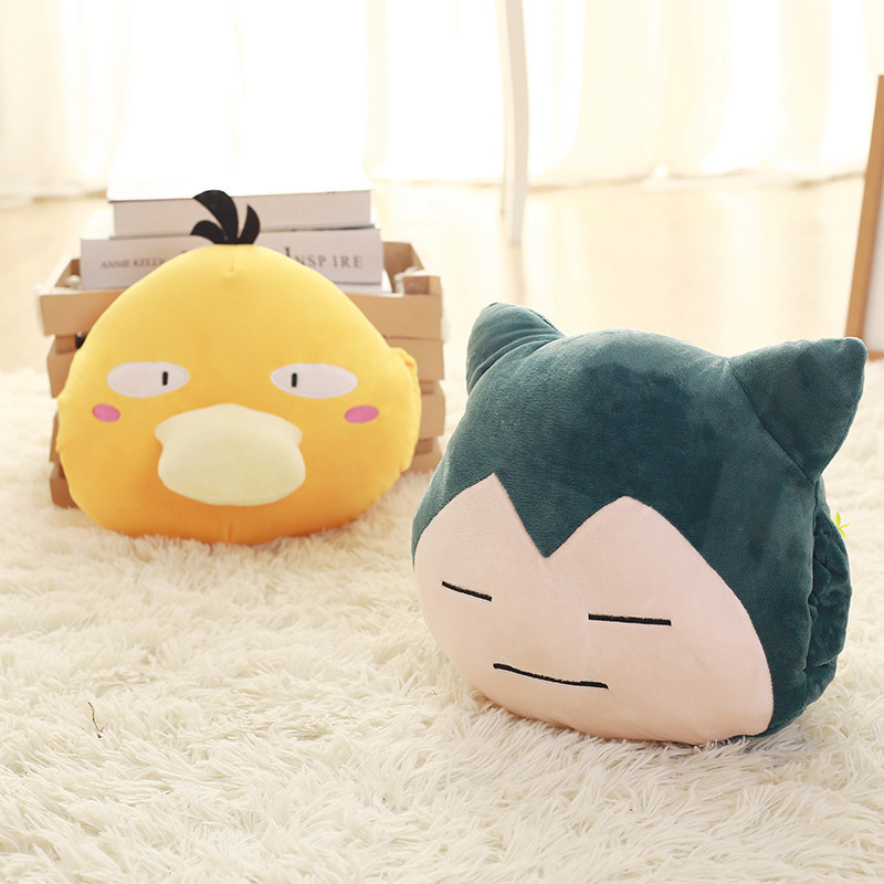 Pokemoned Pikachu Snorlax Eevee Plush Toys Pillow Cartoon Psyduck Jigglypuff Chikorita Plush Doll Hand Warmer Pillow Kids Gifts