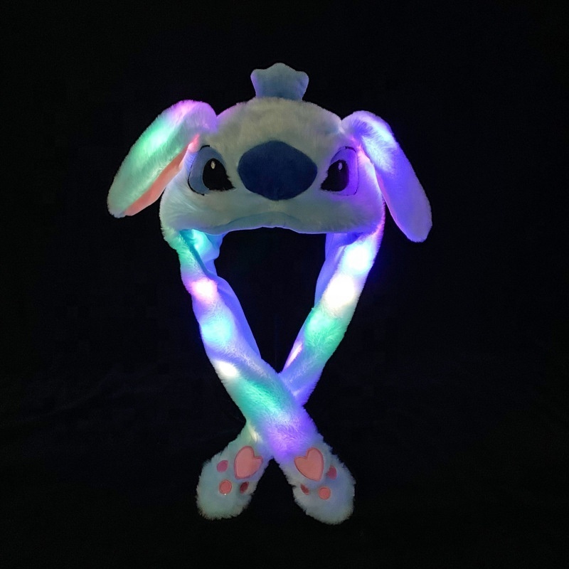 Cute Rabbit Pikachu poppying Ears Hat Plush led light glowing moving ear hat Move Airbag Magnet Hat Plush