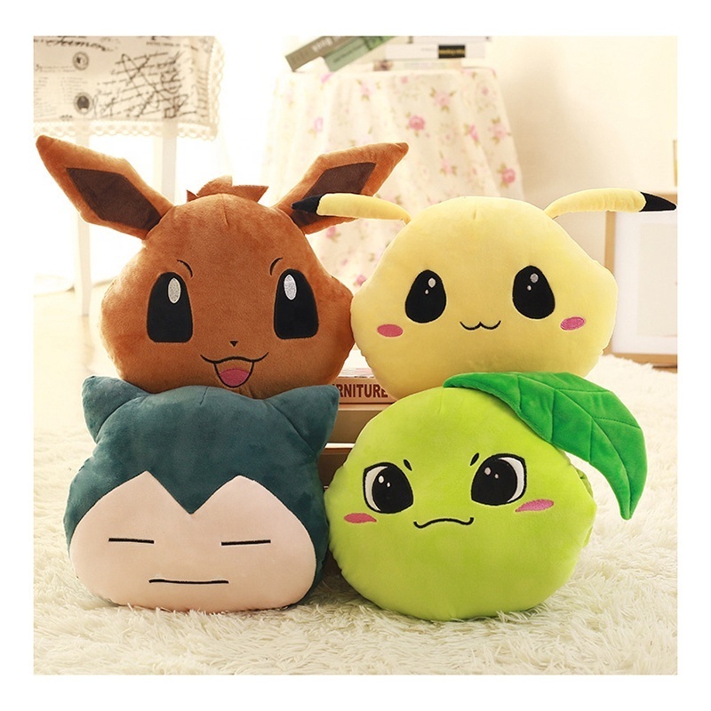 Pokemoned Pikachu Snorlax Eevee Plush Toys Pillow Cartoon Psyduck Jigglypuff Chikorita Plush Doll Hand Warmer Pillow Kids Gifts