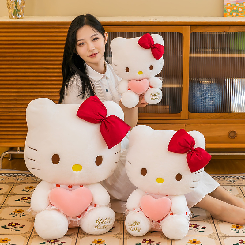 Kawaii Sanrio Plushie Bow Tie KT Cat Plush Toy Stuffed Plush Animals Heart Doll Pillow Anime Home Deco Birthday Gift