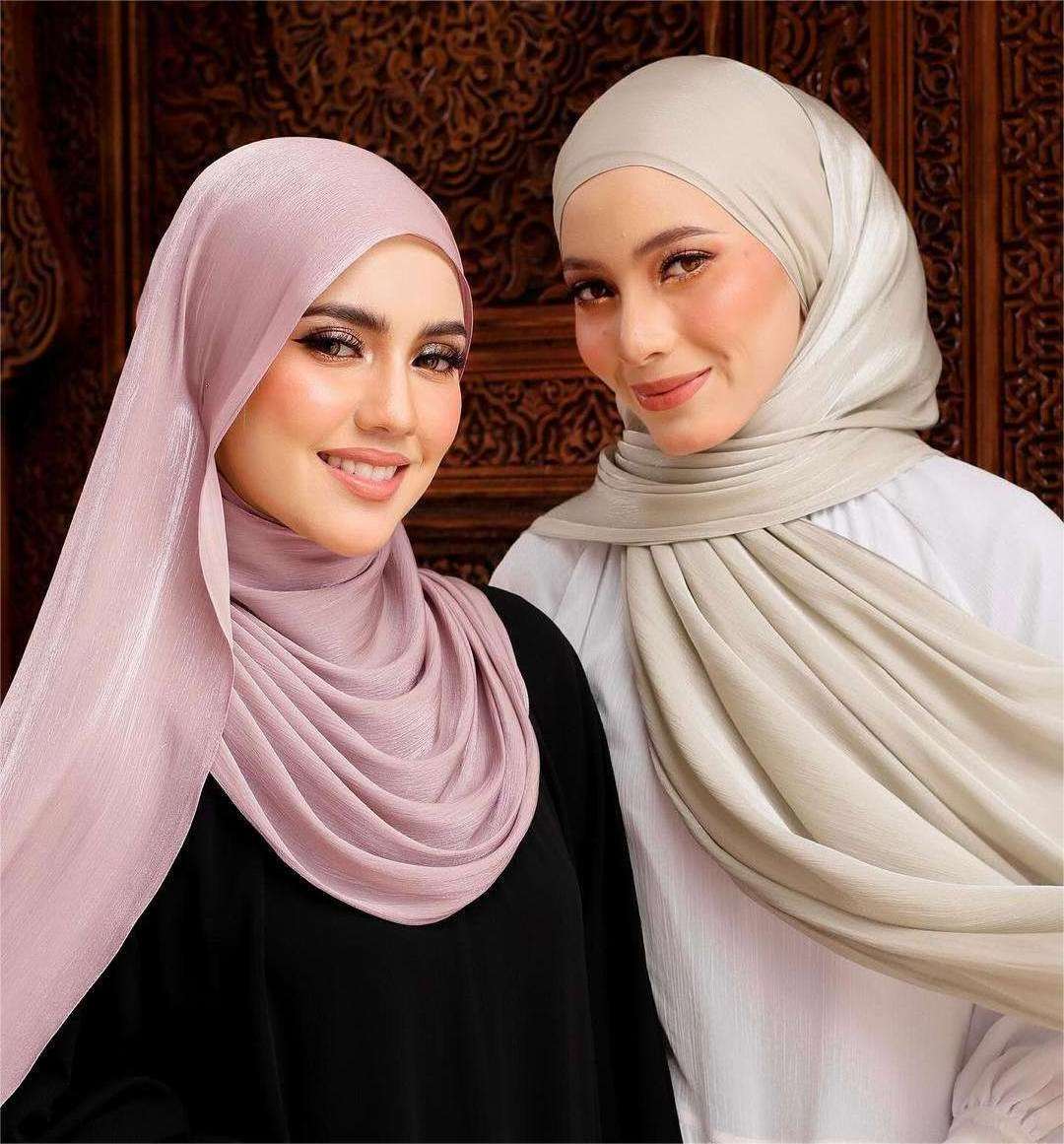 Newest Shawl Tundung Shiny Crinkle Chiffon Scarf Women Plain Muslim Pleated Glitter Shimmer Chiffon Hijab Silk Shawl