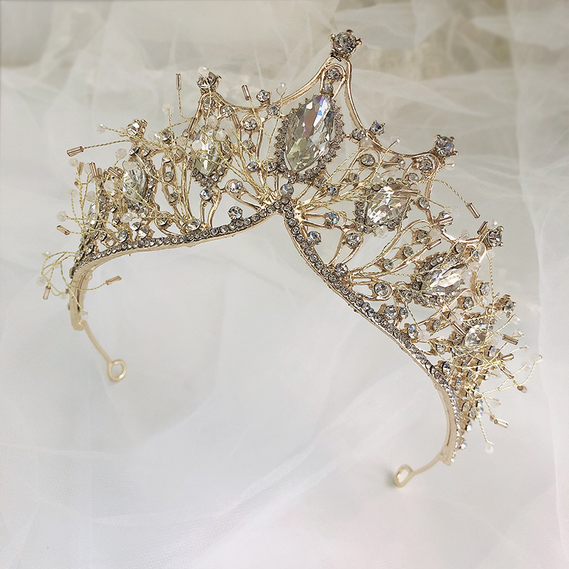 Best Selling Gold Handmade Bridal Crystal Hair Accessories Baroque Wedding Pageant Crown