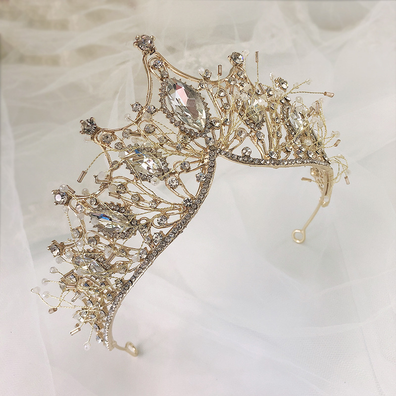 Best Selling Gold Handmade Bridal Crystal Hair Accessories Baroque Wedding Pageant Crown