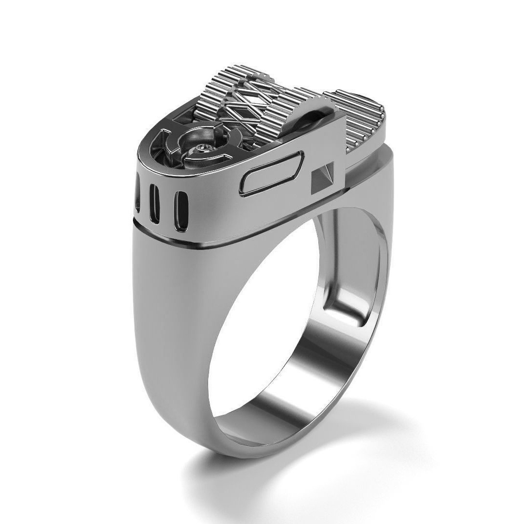 Creative Antique Silver Lighter Ring Character Vintage Finger Ring Men's Gift Smoker Gift Men Rings