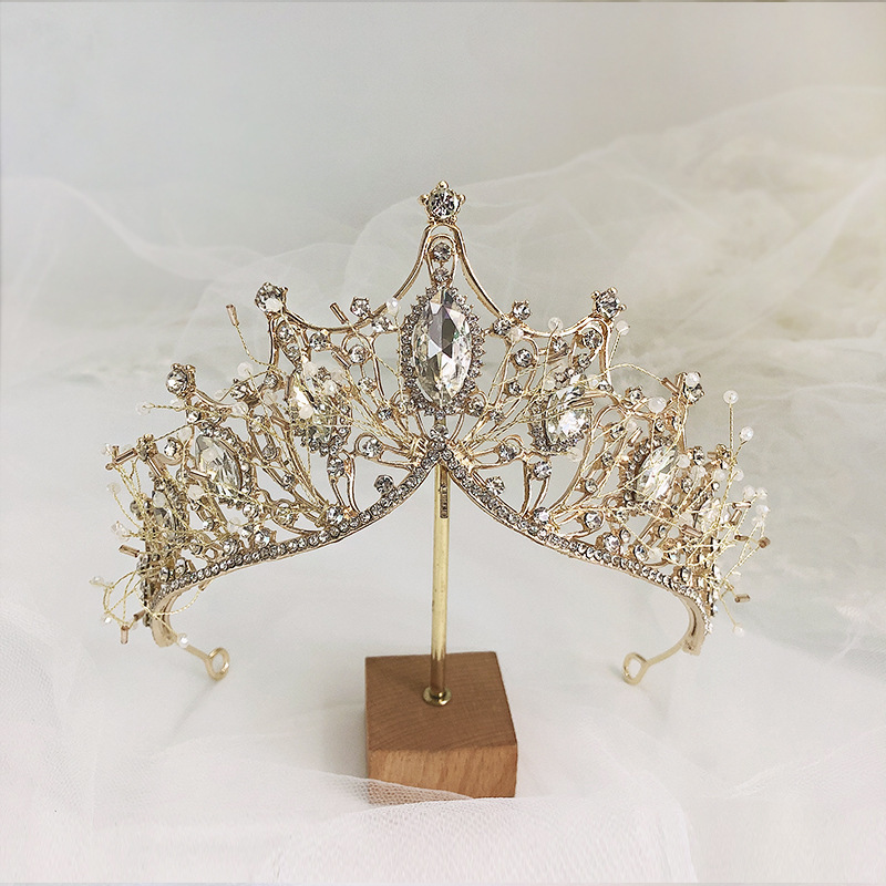 Best Selling Gold Handmade Bridal Crystal Hair Accessories Baroque Wedding Pageant Crown