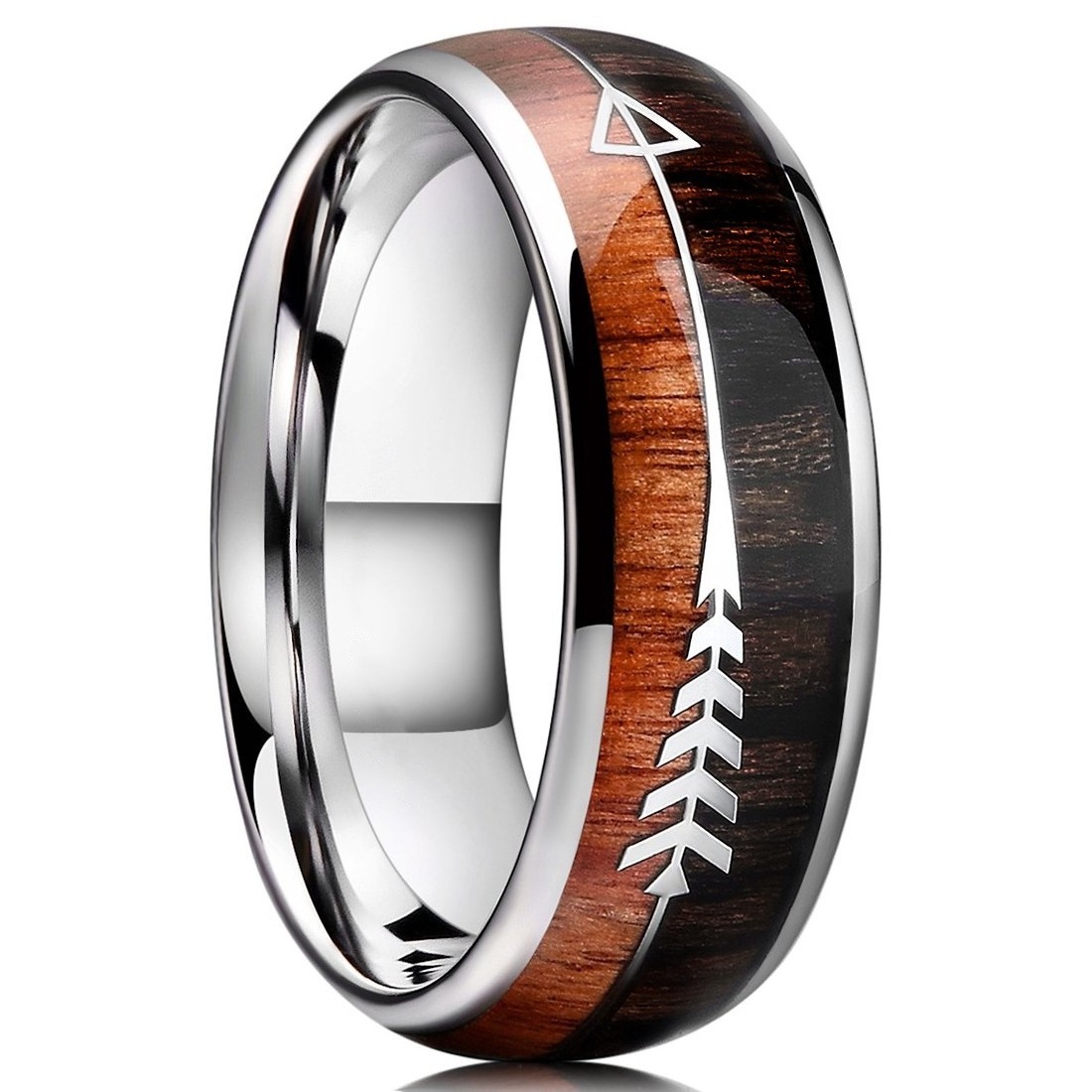 Custom Stainless Steel Zebra Wood Arrows Inlay Tungsten Wedding Rings Antler Vikings Hunting Bands or Ring for Men Women