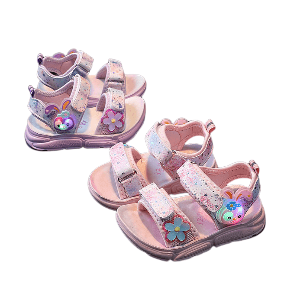 Wholesale Girls Sandals Summer New Light Children Shoes LED Beach Sandals Baby Shoes Stock Cute Cartoon Flowers Soft Sole Walk