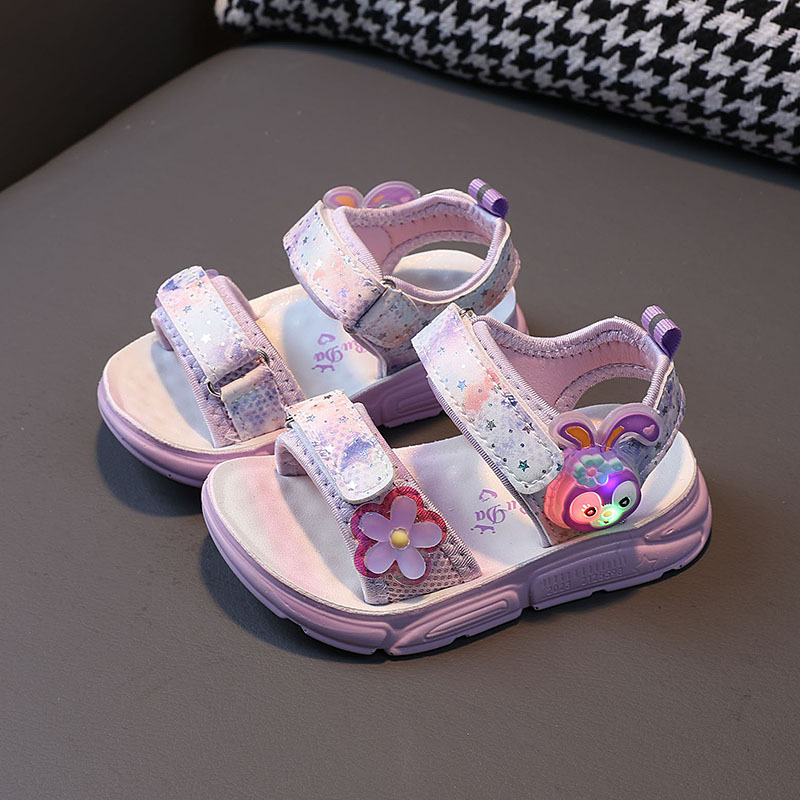 Wholesale Girls Sandals Summer New Light Children Shoes LED Beach Sandals Baby Shoes Stock Cute Cartoon Flowers Soft Sole Walk