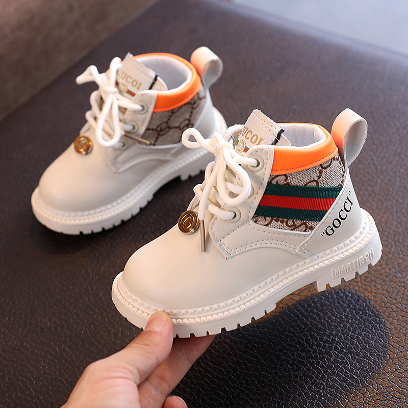 Children's Shoes Martin Boots Casual Shoes Boys Boots Leather Boots Student Shoes Soft Sole Stock New Fashion Color Stripe