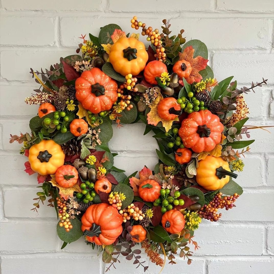 Wholesale Harvest Festival Pumpkin Simulation Wreath Hanging Ornaments Autumn Outdoor Decorations