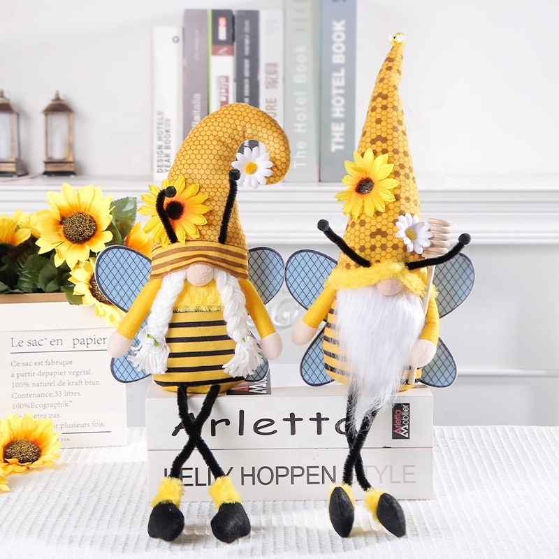 Manufacturer Direct Sale Bee Festival Wings Gnome Long Legs Faceless Dwarf Doll Scene Ornaments