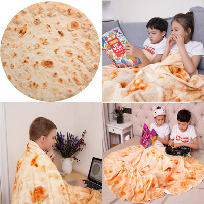 YIWU Allo Hot Sale Custom Logo Printing Kid Bed Food Pizza Burrito Coral Fleece Tortilla Blankets