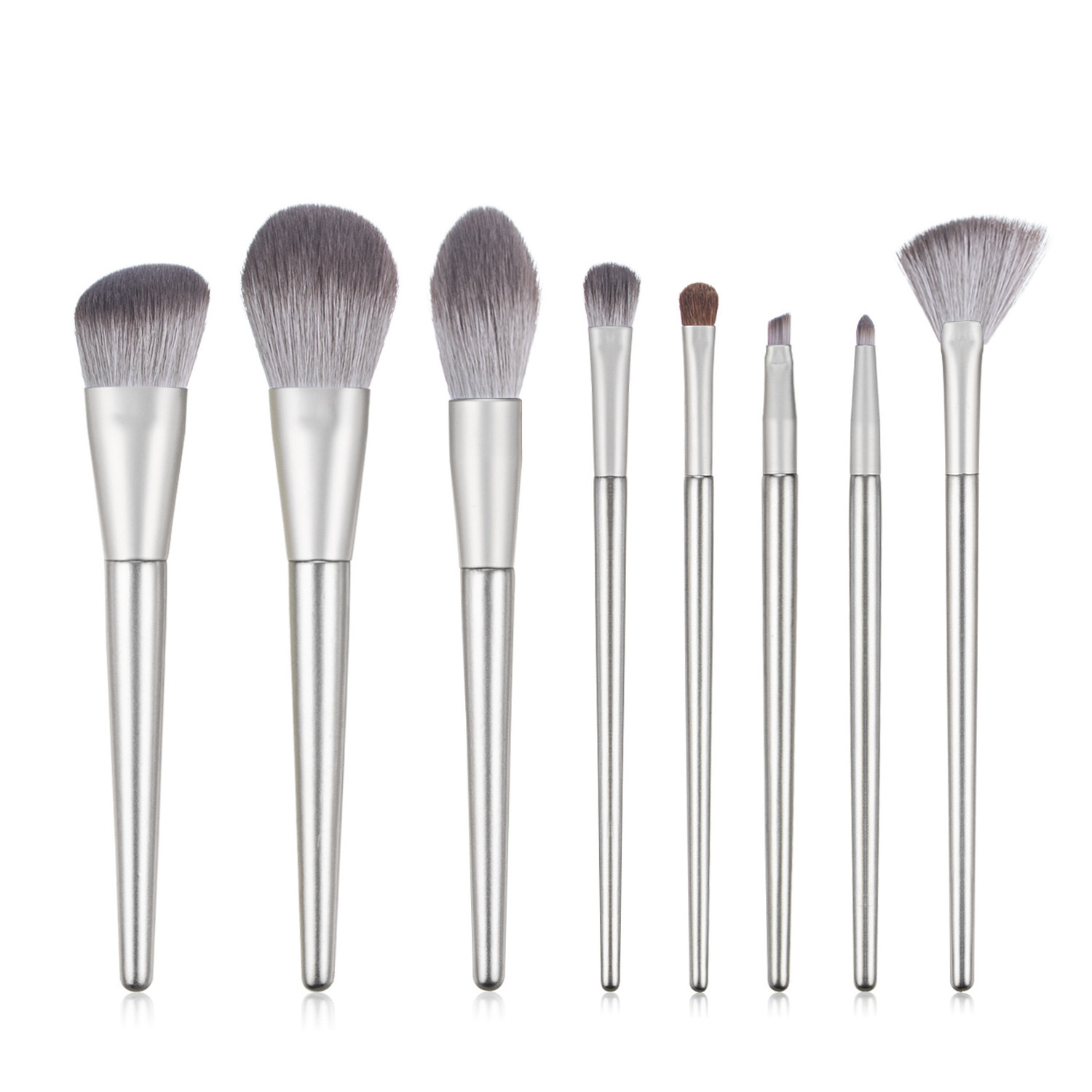 8Pcs Silver Color Wood Handle  Makeup Brush Set Foundation Powder Eyeshadow  Cosmetic Make up Brushes Kit