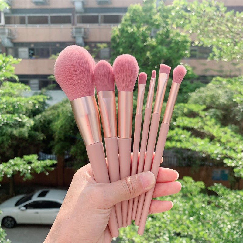 7Pcs   Pink Plastic  Handle  Makeup Brush Set With PU bag Powder Eye shadow  Cosmetic Make up Brushes Kit