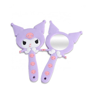 Purple Kuromi Single Side Makeup Hand Mirror Silicone Cartoon Personalized Popular Cosmetic Mirror Melody Pink Makeup Mirror