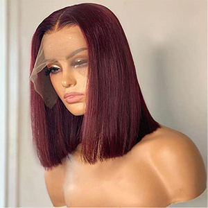 2023 Hot Female before lace wig wine red short straight chemical fiber wig full head cover  HD lace Wigs Natural