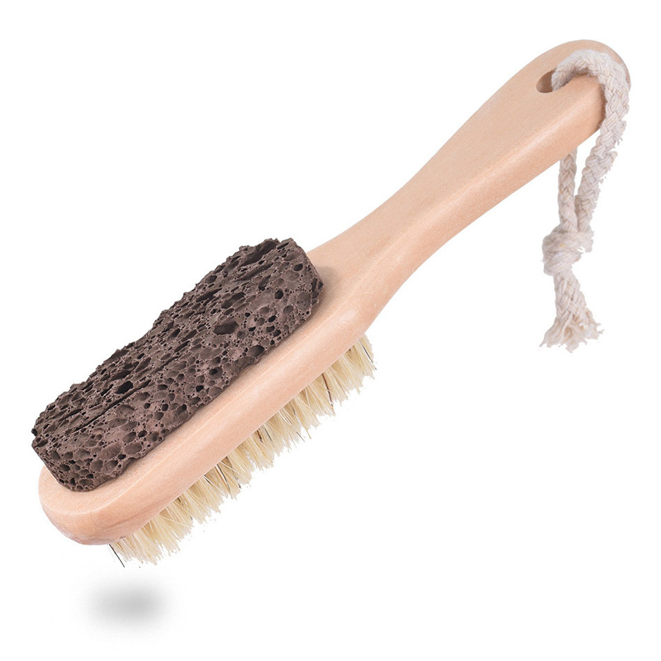 Double Side Feet File Massage Bath Brush Boar Bristle Short Handle Foot Whet Stone New Arriving Eco Friendly Natural All Natural