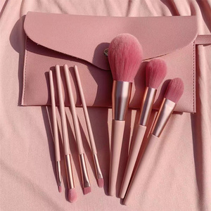 7Pcs   Pink Plastic  Handle  Makeup Brush Set With PU bag Powder Eye shadow  Cosmetic Make up Brushes Kit