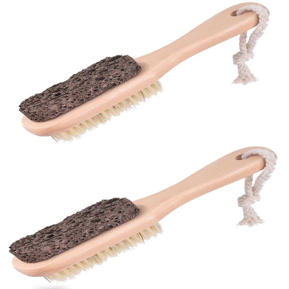 Double Side Feet File Massage Bath Brush Boar Bristle Short Handle Foot Whet Stone New Arriving Eco Friendly Natural All Natural