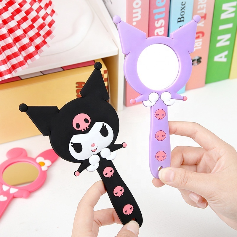 Purple Kuromi Single Side Makeup Hand Mirror Silicone Cartoon Personalized Popular Cosmetic Mirror Melody Pink Makeup Mirror