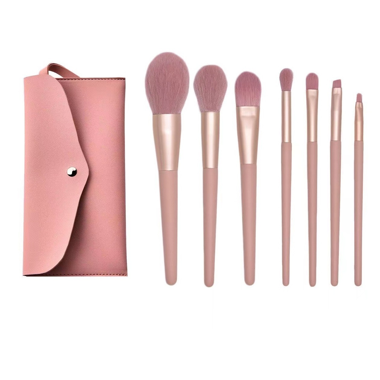 7Pcs   Pink Plastic  Handle  Makeup Brush Set With PU bag Powder Eye shadow  Cosmetic Make up Brushes Kit