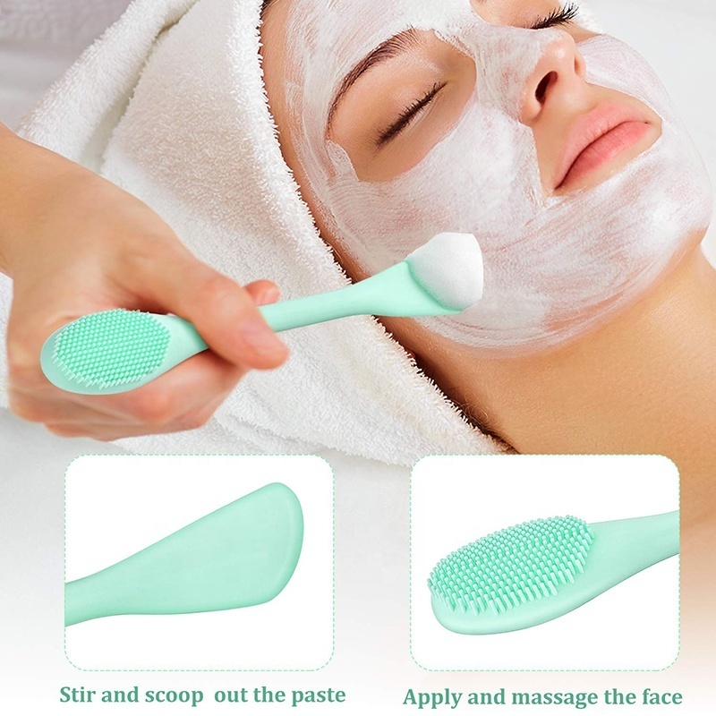 2 In 1Double Side Facial Clean Brush Soft Silicone DIY Mask Mud Mixing Brush Skin Face Care Tools