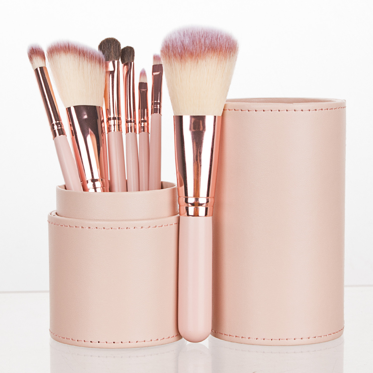 7Pcs  Wood Handle  Makeup Brush Set With PU Holder Foundation Powder Eye shadow  Cosmetic Make up Brushes Kit