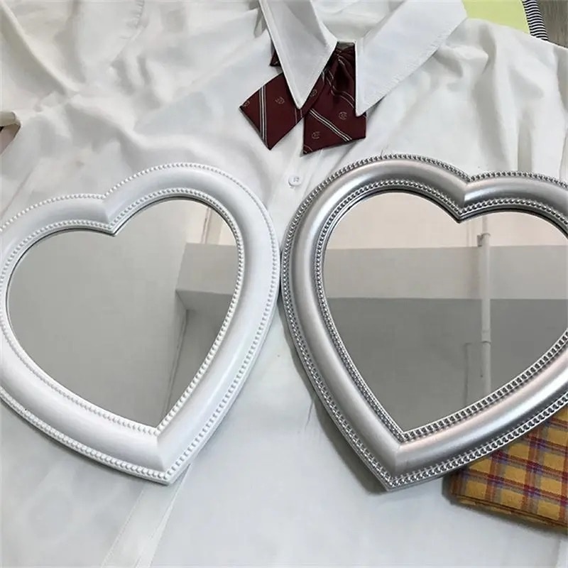 Girly Series Pink Heart Shape Desktop Makeup Mirror Princess Mirror Wall Mirror Daily Cosmetic Tools