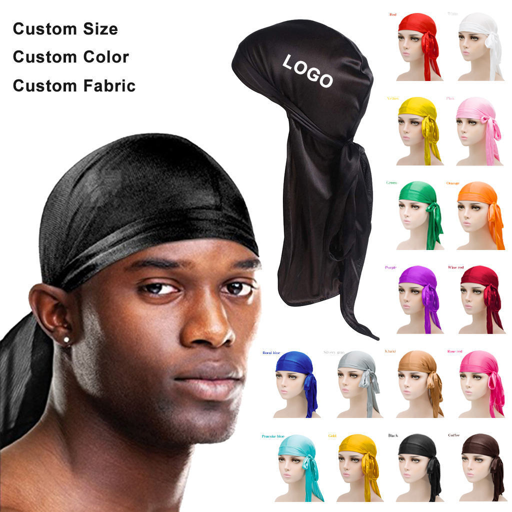 Solid Sport Silk Durag African Men Women's Long Tie Head Wrap Long Tail Silky Soft Stretchable Satin Headwrap Du rags