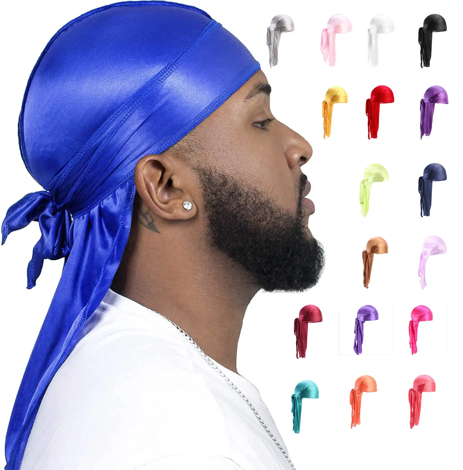 Solid Sport Silk Durag African Men Women's Long Tie Head Wrap Long Tail Silky Soft Stretchable Satin Headwrap Du rags